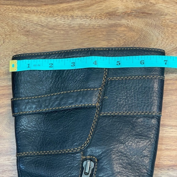 BORN Leather Black Boots with Brown Contrasting Stitching Metal Buckle Moto sz 7 - Picture 7 of 14